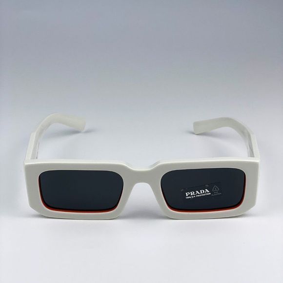 🔥Prada PR06YS 17M5S0 Sunglasses Talc Orange Dark Grey Rectangle Unisex - Picture 8 of 14